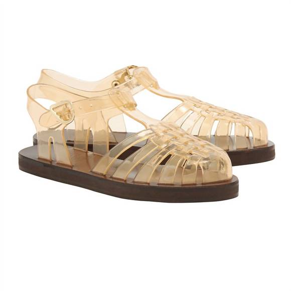 NEW ANCIENT GREEK SANDALS women's homeria jelly clear caramel sandals in clear c - Picture 1 of 5